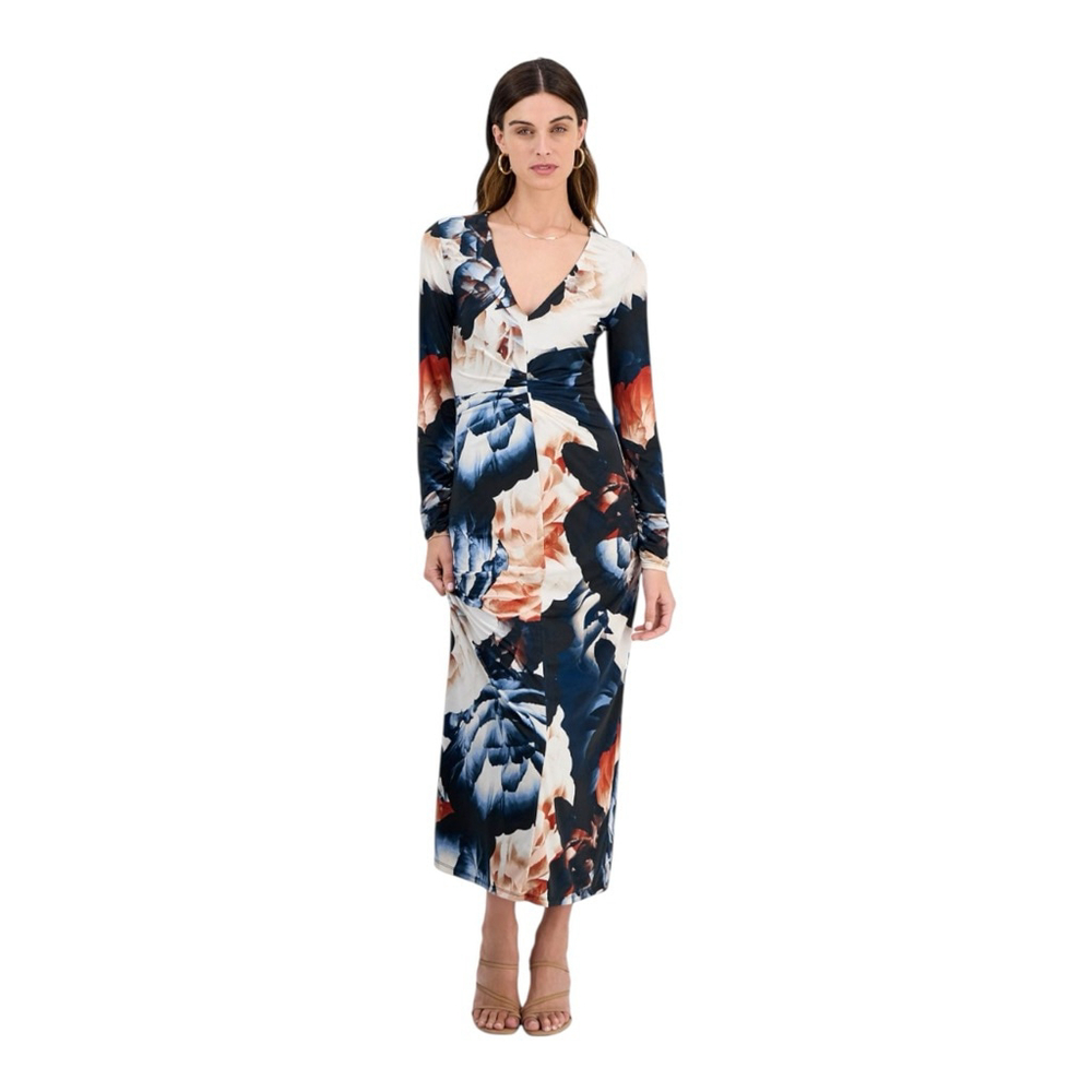 14th Place Macy’s Long Sleeve Floral Print Jersey Stretch Dress Juniors Size M